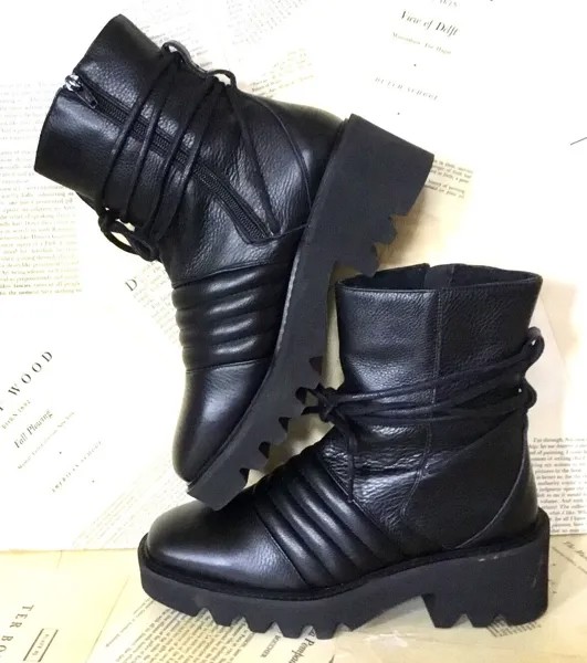 Ботинки Free People до щиколотки Tori с подкладкой из черной кожи с завязками на подошве и молнией 39/9 НОВИНКА