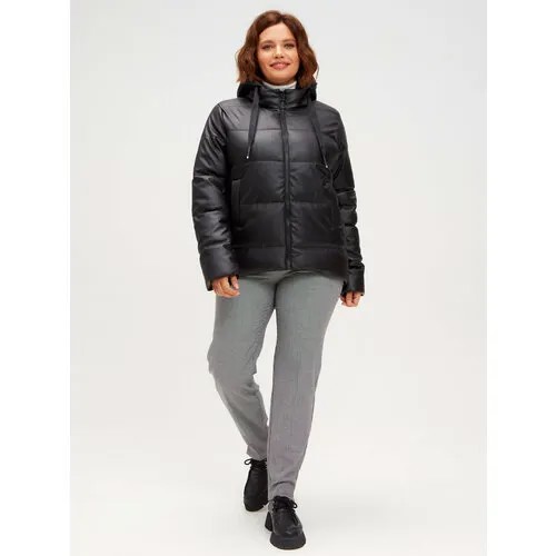 Кожаная куртка  LINA REY женская пуховик зимний, размер 52, черный