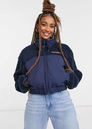 Темно-синяя куртка со вставками из искусственной цигейки Tommy Jeans-Темно-синий