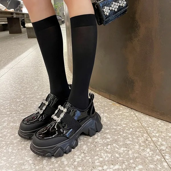 Женские лоферы Platroma 2022, женские лакированные кожаные туфли на платформе, классический дизайн со стразами, повседневные Роскошные Мокасины