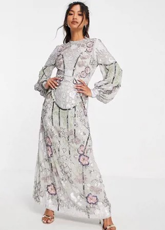 Серое платье миди с цветочным узором из пайеток ASOS EDITION-Серый