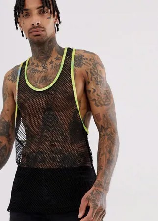 Майка-борцовка из сетки с контрастной отделкой тай-дай ASOS DESIGN-Черный