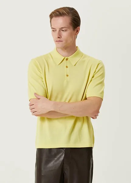 Желтая шерстяная футболка с воротником-поло Nanushka