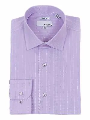 Облегающая классическая рубашка из смесового хлопка лавандового и фиолетового цвета в точечную полоску с раздвинутым воротником