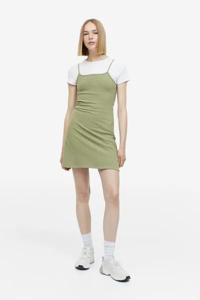 Трикотажное платье с расклешенной юбкой H&M, хаки