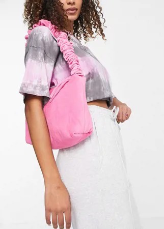 Розовая махровая сумка с ручкой в стиле резинки для волос Bershka-Розовый цвет