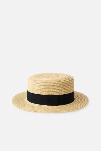 Шляпа соломенная плетеная с узкими полями и лентой