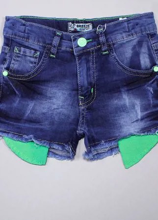 Джинсовые шорты для девочек с салатовыми карманами