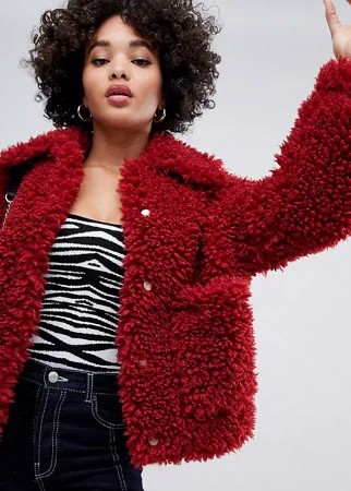 Красный искусственный полушубок Missguided