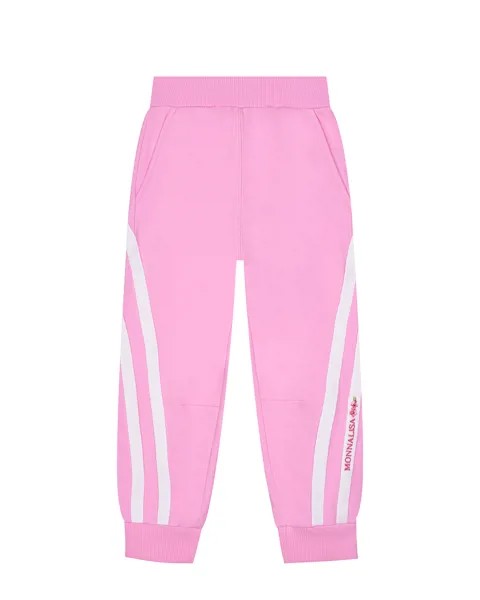 Розовые спортивные брюки с белыми полосками Monnalisa детские
