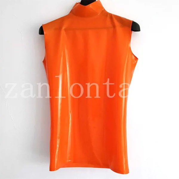 Новый дизайн, сексуальное нижнее белье ручной работы для мужчин, оранжевые облегающие топы с высоким воротником, майка, блузка без рукавов, ...