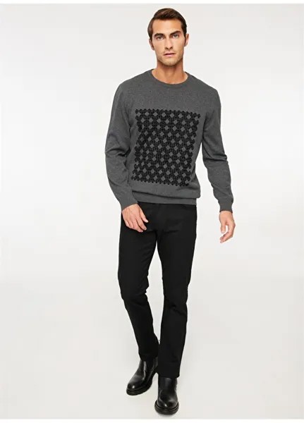 Стандартный мужской свитер антрацитового меланжевого цвета с круглым вырезом Beymen Business