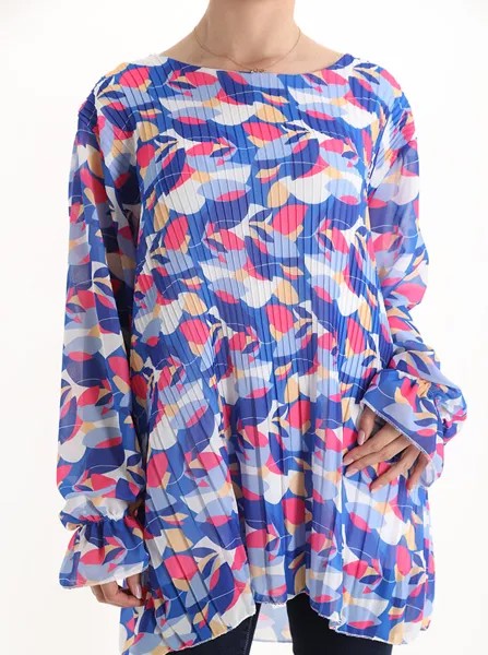Плиссированная блузка с цветочным принтом, лазурный синий