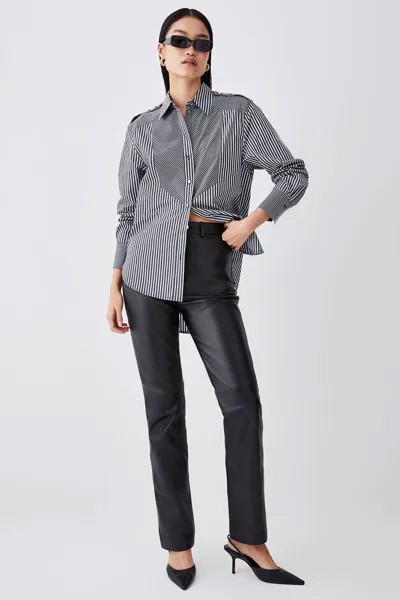 Кожаные прямые джинсы с пятью карманами Karen Millen, черный