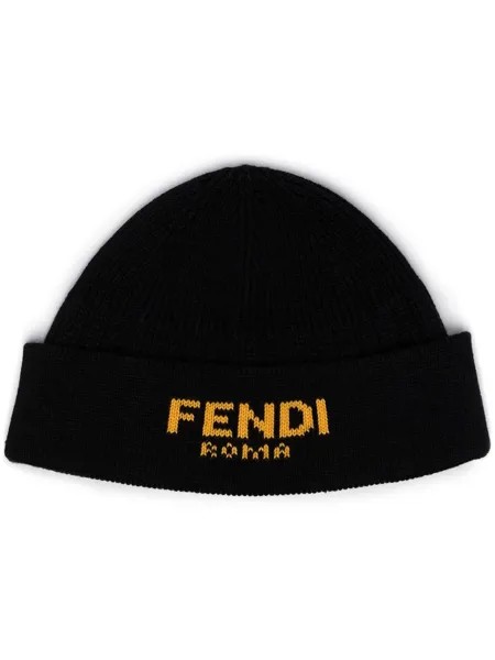 Fendi шапка бини вязки интарсия с логотипом