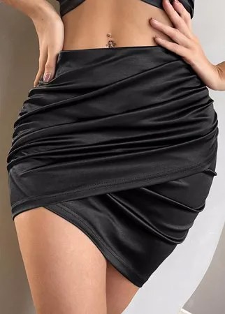 Облегающая юбка со сборками асимметричный из атласа