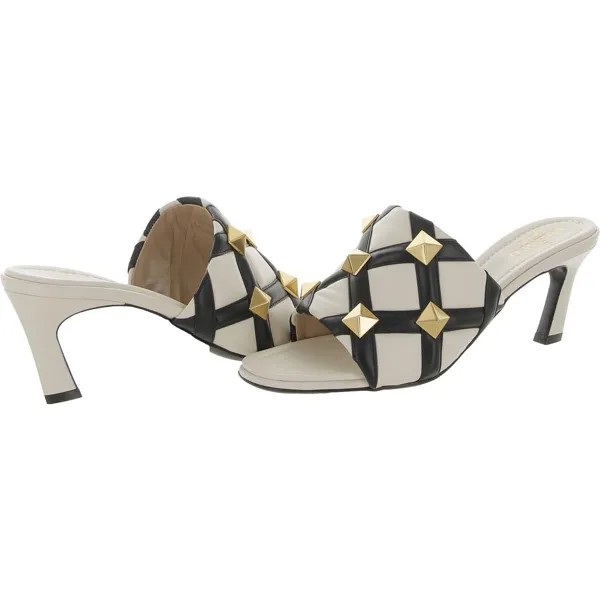 Женские кожаные стеганые сандалии-мюли Valentino Garavani, цвет Ivory/Black