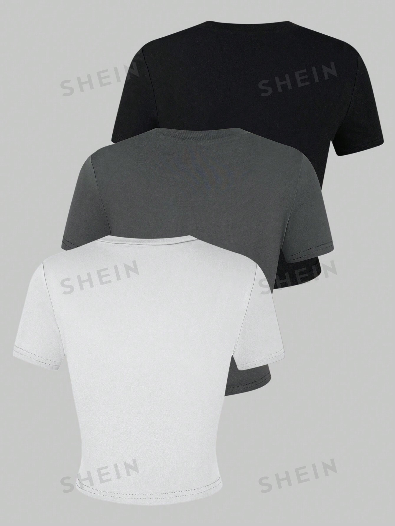 SHEIN EZwear Женская базовая футболка узкого кроя из 3 предметов, многоцветный