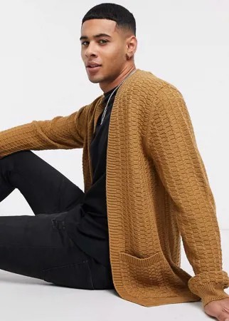 Светло-коричневый кардиган с узором «косичка» без застежек ASOS DESIGN