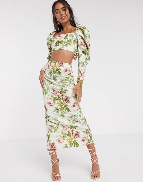 Юбка миди с цветочным принтом ASOS EDITION-Мульти