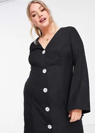 Черное платье мини с пуговицами ASOS DESIGN Curve-Черный цвет