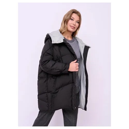 Куртка  Franco Vello, демисезон/зима, удлиненная, силуэт прямой, несъемный капюшон, карманы, ультралегкая, стеганая, регулируемый капюшон, утепленная, влагоотводящая, манжеты, ветрозащитная, подкладка, размер 48, черный