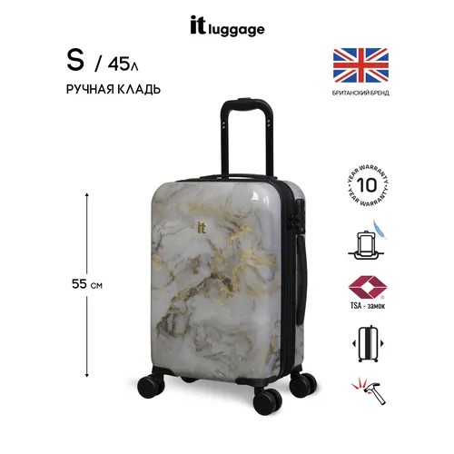 Чемодан IT Luggage, 45 л, размер S+, золотой, черный