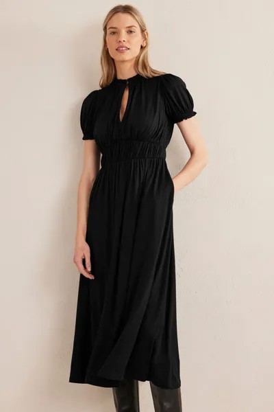 Платье миди из трикотажа с декоративными рюшами Boden, черный