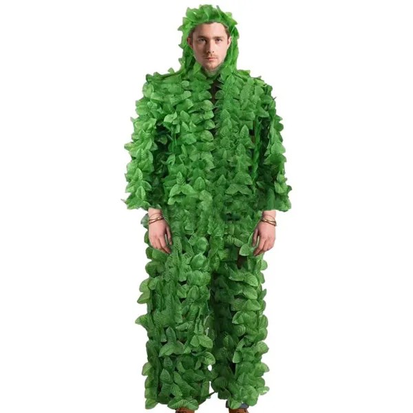 Костюм Ghillie с 3D камуфляжным рисунком леса, зеленых листьев, золотистый костюм для фотосъемки дикой природы, наблюдения за птицами на Хэллоуин