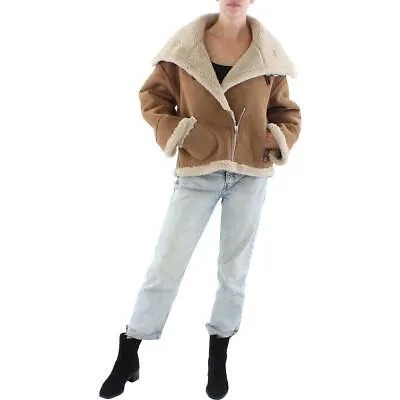 Женское коричневое замшевое короткое пальто из искусственного меха Adrienne Landau, верхняя одежда L BHFO 3224