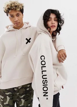 Худи кремового цвета с логотипом COLLUSION Unisex-Белый
