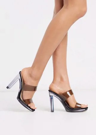 Черные мюли на прозрачном каблуке Topshop-Черный