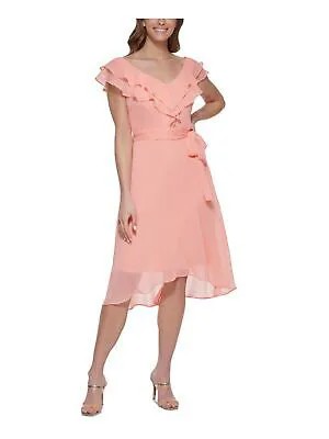 DKNY Женское розовое шифоновое платье-футляр с длинными рукавами и завязками 2