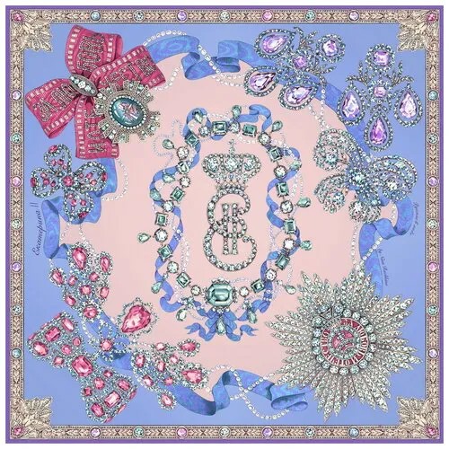 Платок Русские в моде by Nina Ruchkina, 90х90 см, голубой, розовый