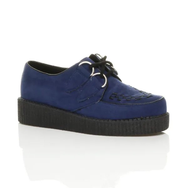 Туфли на низкой танкетке Creepers из искусственной замши на шнуровке для борделей AJVANI, синий