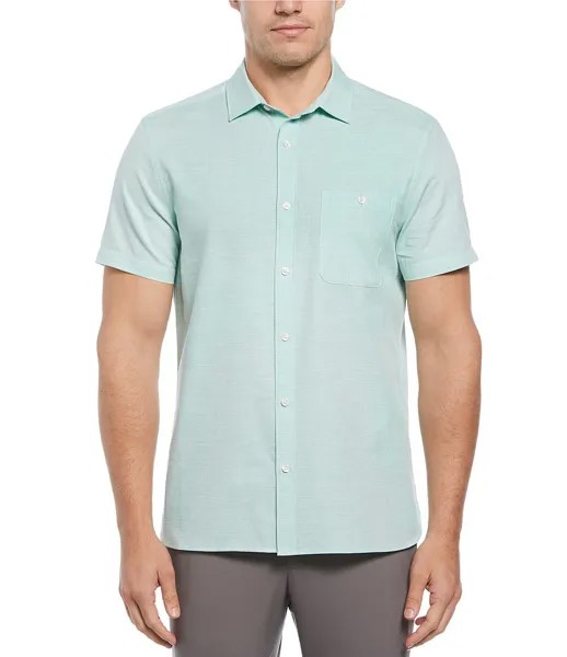 Однотонная тканая рубашка с короткими рукавами Perry Ellis Dobby, зеленый