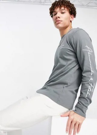 Оливковый лонгслив с логотипом спереди и на рукаве Abercrombie & Fitch-Зеленый цвет