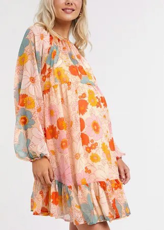 Платье мини с цветочным принтом в стиле ретро ASOS DESIGN Maternity-Многоцветный