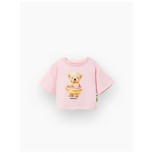 88145 Футболка детская хлопковая Happy Baby для девочки, на лето, розовая, рост 122-128