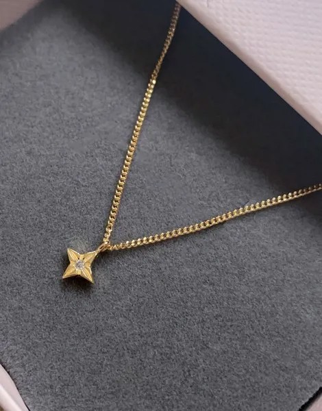 Позолоченное ожерелье из стерлингового серебра с подвеской в виде гравированной звезды Astrid & Miyu-Золотой