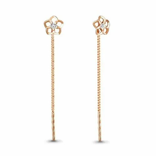 Серьги цепочки Trade Jewelry, красное золото, 585 проба, фианит, золотой