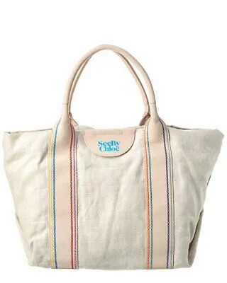 Женская сумка-тоут See By Chloé Laetizia белого цвета из ткани и кожи