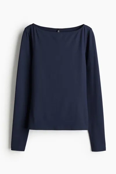 Лонгслив H&M Boat-neck Jersey, темно-синий