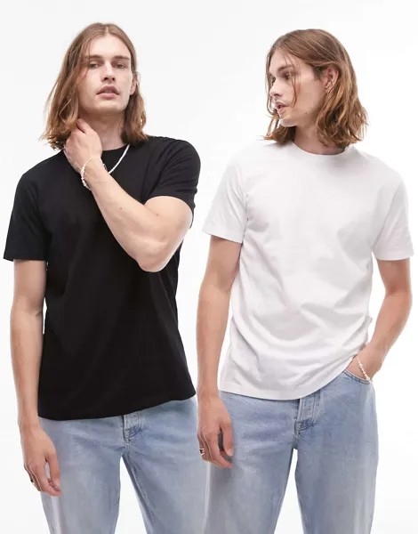 2 пары классических футболок Topman белого и черного цветов