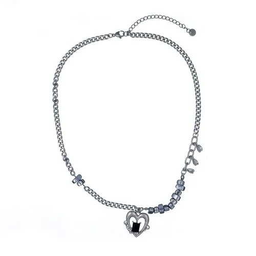 Колье Moon Paris, Poem, с подвеской в форме сердца и кристаллом, MP-23.04-013 серебристый