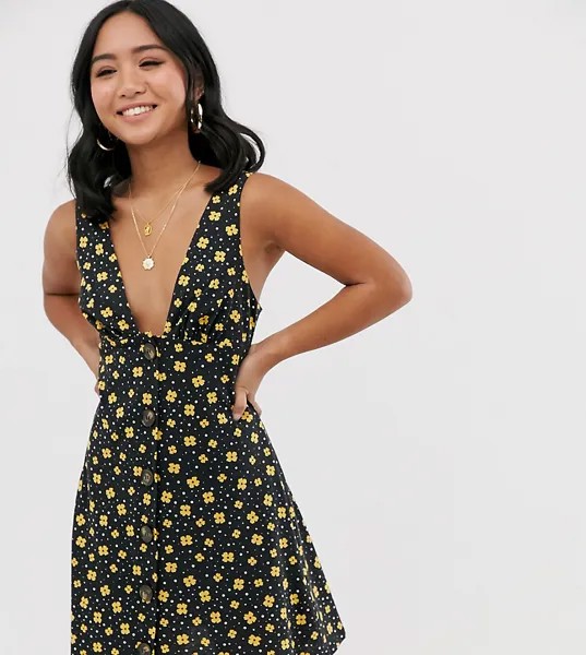 Сарафан на пуговицах с принтом ASOS DESIGN Petite-Мульти