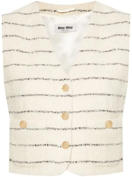 Miu Miu жилет из букле в полоску, нейтральный цвет