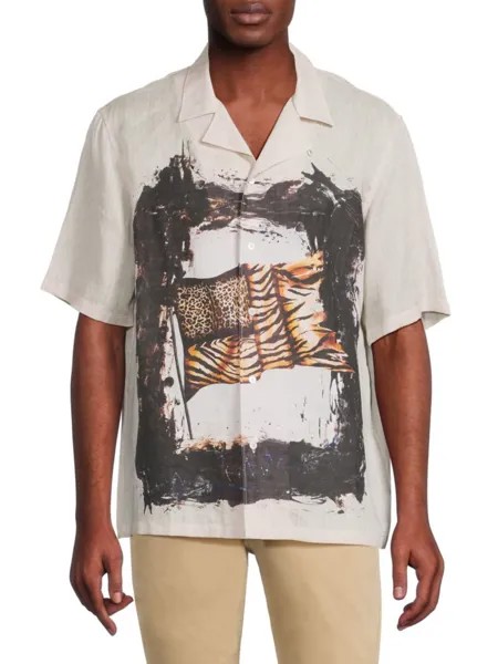 Рубашка с коротким рукавом с графическим рисунком Roberto Cavalli, цвет Cream Multi