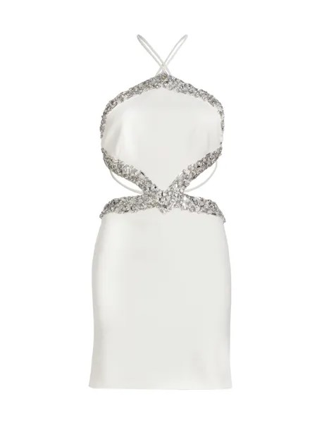 Мини-платье с вырезом халтер, расшитое вручную бисером PatBO, белый