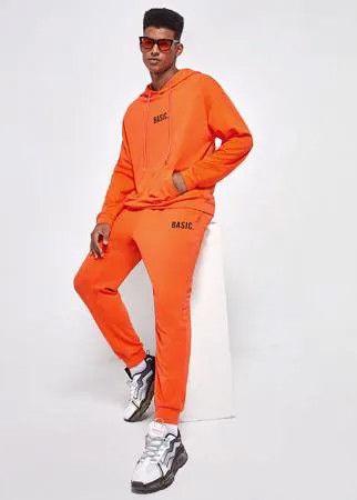 Для мужчины Неоновый оранжевый с текстовым принтом с карманом Худи & Спортивные брюки